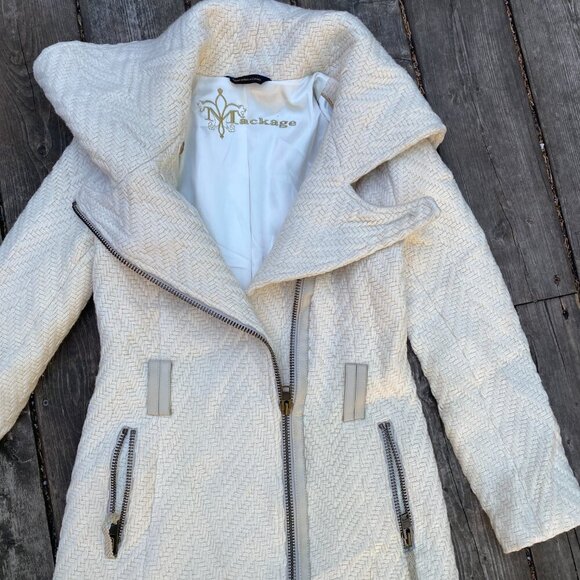 Vintage Mackage Virgin Wool Quilted Asymmetrical Collar Coat Jacket Cream Small - Picture 12 of 12